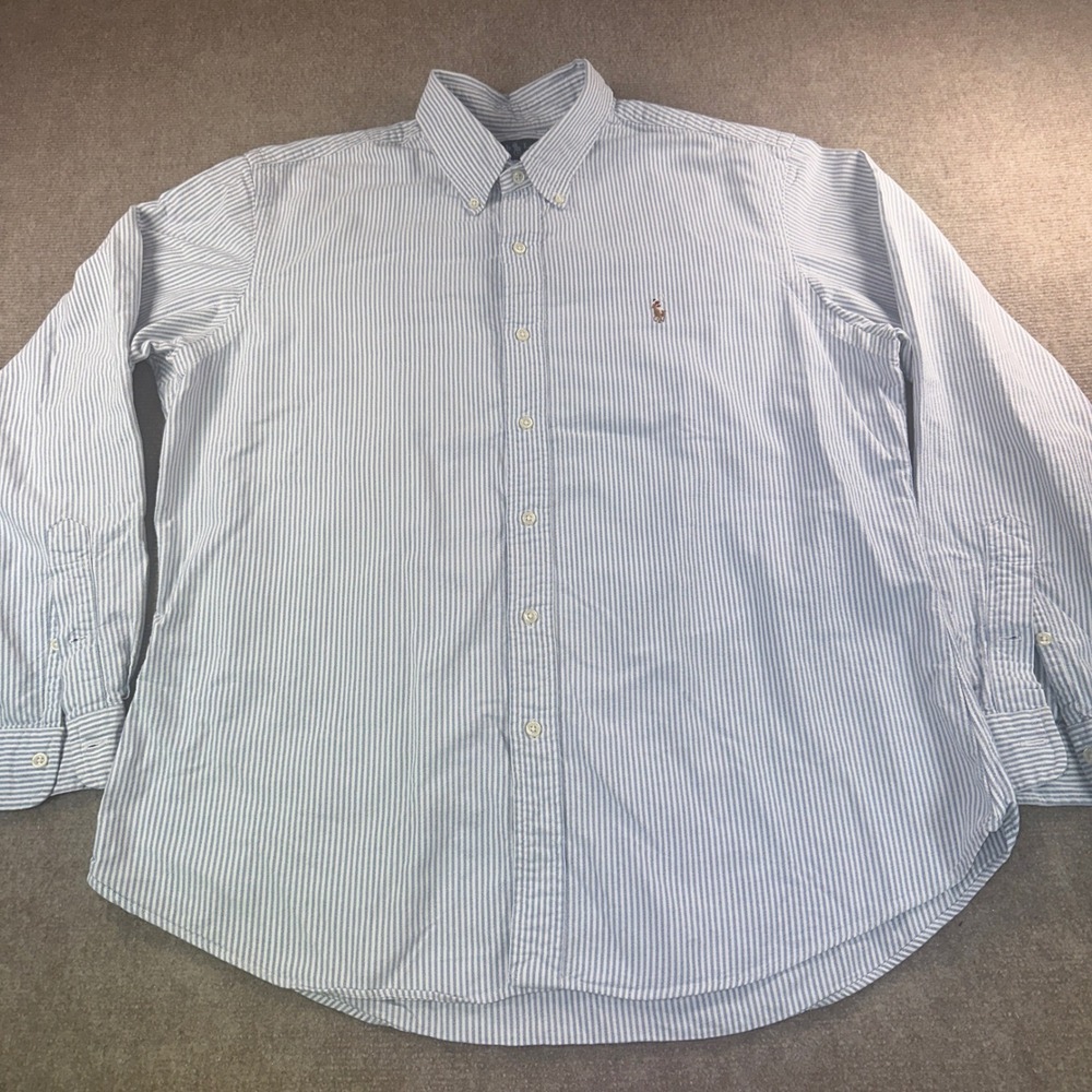 Ralph Lauren Mens XL Custom Fit Striped Button Down Shirt Blue White Long Sleeve